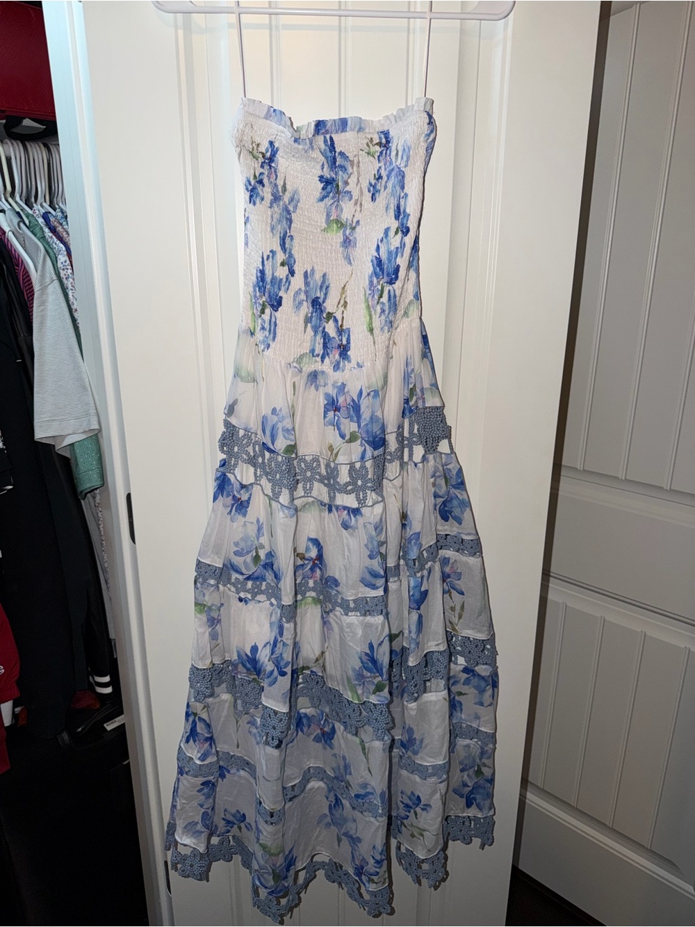 Studio Strut and Bolt Floral Print Smocked Lace Trim Midi Dress